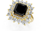 Yellow gold Fancy Black Asscher Cut Diamond Floral Double Halo Engagement Ring with Prong Setting_1