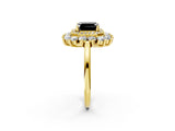 Yellow gold Fancy Black Asscher Cut Diamond Floral Double Halo Engagement Ring with Prong Setting_2