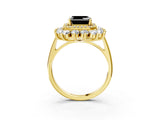 Yellow gold Fancy Black Asscher Cut Diamond Floral Double Halo Engagement Ring with Prong Setting_3