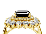 Yellow gold Fancy Black Asscher Cut Diamond Floral Double Halo Engagement Ring with Prong Setting_4