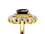 Yellow gold Fancy Black Asscher Cut Diamond Floral Double Halo Engagement Ring with Prong Setting_5