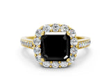 Yellow gold Fancy Black Asscher Cut Diamond Floral Halo Ring with Pavé Band and Prong Setting_3