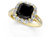 Yellow gold Fancy Black Asscher Cut Diamond Floral Halo Ring with Pavé Band and Prong Setting_4