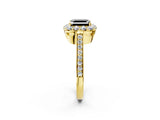 Yellow gold Fancy Black Asscher Cut Diamond Floral Halo Ring with Pavé Band and Prong Setting_5