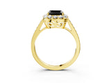 Yellow gold Fancy Black Asscher Cut Diamond Floral Halo Ring with Pavé Band and Prong Setting_6