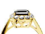 Yellow gold Fancy Black Asscher Cut Diamond Floral Halo Ring with Pavé Band and Prong Setting_7