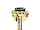 Yellow gold Fancy Black Asscher Cut Diamond Floral Halo Ring with Pavé Band and Prong Setting_8