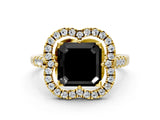 Yellow gold Fancy Black Asscher Cut Diamond Floral Halo Split Shank Prong Setting Ring_12