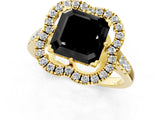 Yellow gold Fancy Black Asscher Cut Diamond Floral Halo Split Shank Prong Setting Ring_13