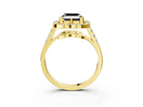 Yellow gold Fancy Black Asscher Cut Diamond Floral Halo Split Shank Prong Setting Ring_15