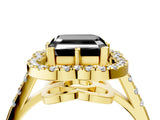 Yellow gold Fancy Black Asscher Cut Diamond Floral Halo Split Shank Prong Setting Ring_16
