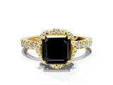 Yellow gold Fancy Black Asscher Cut Diamond Halo Pave Band with Four-Prong Setting_3