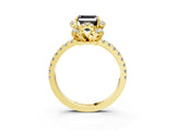 Yellow gold Fancy Black Asscher Cut Diamond Halo Pave Band with Four-Prong Setting_6