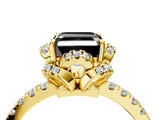 Yellow gold Fancy Black Asscher Cut Diamond Halo Pave Band with Four-Prong Setting_7
