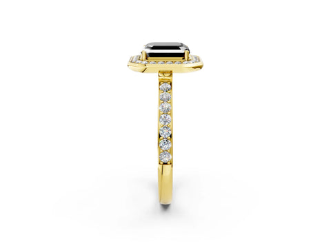 Yellow gold Fancy Black Asscher Cut Diamond Halo Ring with Bezel Frame and Pavé Band_2