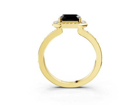 Yellow gold Fancy Black Asscher Cut Diamond Halo Ring with Bezel Frame and Pavé Band_3
