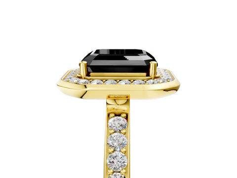 Yellow gold Fancy Black Asscher Cut Diamond Halo Ring with Bezel Frame and Pavé Band_5
