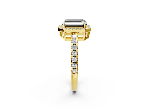 Yellow gold Fancy Black Asscher Cut Diamond Halo Ring with Pavé Band and Four-Prong Setting_2