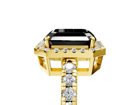 Yellow gold Fancy Black Asscher Cut Diamond Halo Ring with Pavé Band and Four-Prong Setting_5
