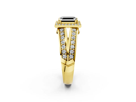 Yellow gold Fancy Black Asscher Cut Diamond Halo Ring with Split Shank Pavé Band and Four-Prong Setting_2