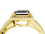 Yellow gold Fancy Black Asscher Cut Diamond Halo Ring with Split Shank Pavé Band and Four-Prong Setting_4
