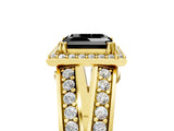 Yellow gold Fancy Black Asscher Cut Diamond Halo Ring with Split Shank Pavé Band and Four-Prong Setting_5