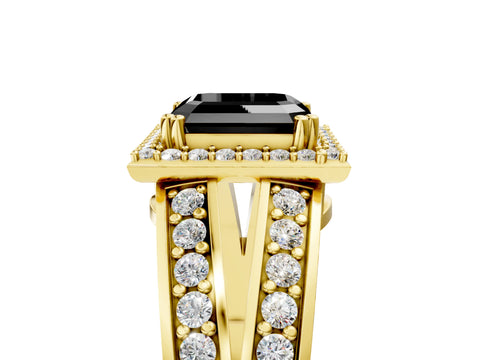 Yellow gold Fancy Black Asscher Cut Diamond Halo Ring with Split Shank Pavé Band and Four-Prong Setting_5