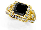 Yellow gold Fancy Black Asscher Cut Diamond Halo Ring with Split Shank and Bezel Accents and Four-Prong Setting_1