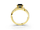 Yellow gold Fancy Black Asscher Cut Diamond Halo Ring with Split Shank and Bezel Accents and Four-Prong Setting_3