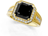 Yellow gold Fancy Black Asscher Cut Diamond Halo Ring with Split Shank and Bezel Accents and Prong Setting_1