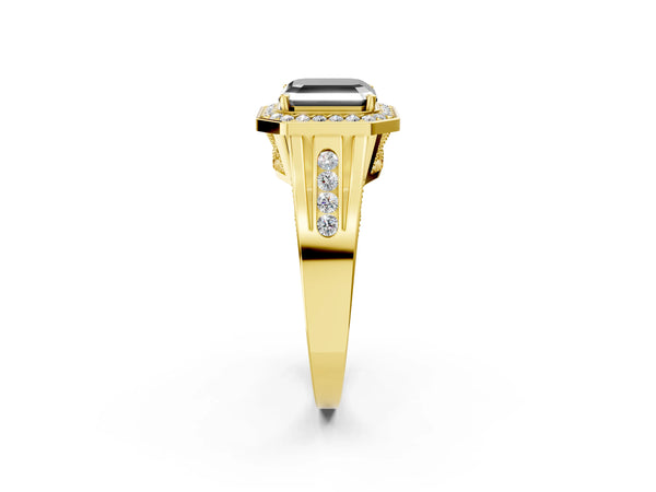 Yellow Gold Asscher Cut Channel Set Halo Engagement Ring Setting for Black Center
