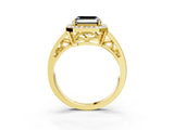 Yellow gold Fancy Black Asscher Cut Diamond Halo Ring with Split Shank and Bezel Accents and Prong Setting_3