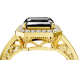 Yellow gold Fancy Black Asscher Cut Diamond Halo Ring with Split Shank and Bezel Accents and Prong Setting_4