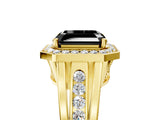 Yellow gold Fancy Black Asscher Cut Diamond Halo Ring with Split Shank and Bezel Accents and Prong Setting_5