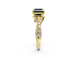 Yellow gold Fancy Black Asscher Cut Diamond  Halo Twist Band Solitaire Prong Setting Ring_26