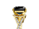 Yellow gold Fancy Black Asscher Cut Diamond  Halo Twist Band Solitaire Prong Setting Ring_29