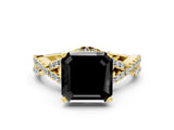 Yellow gold Fancy Black Asscher Cut Diamond  Halo Twist Band Solitaire Prong Setting Ring_42
