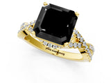 Yellow gold Fancy Black Asscher Cut Diamond  Halo Twist Band Solitaire Prong Setting Ring_43