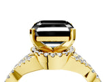 Yellow gold Fancy Black Asscher Cut Diamond  Halo Twist Band Solitaire Prong Setting Ring_46