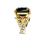 Yellow gold Fancy Black Asscher Cut Diamond  Halo Twist Band Solitaire Prong Setting Ring_47