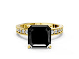Yellow gold Fancy Black Asscher Cut Diamond Milgrain Pavé Engagement Ring with Four-Prong Setting