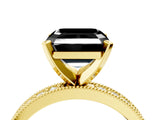 Yellow gold Fancy Black Asscher Cut Diamond Milgrain Pavé Engagement Ring with Four-Prong Setting_4