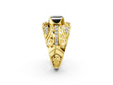 Yellow gold Fancy Black Asscher Cut Diamond Pave Art Deco Split Shank Ring with Four-Prong Setting_2