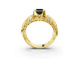 Yellow gold Fancy Black Asscher Cut Diamond Pave Art Deco Split Shank Ring with Four-Prong Setting_3