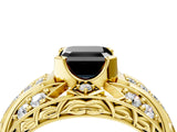 Yellow gold Fancy Black Asscher Cut Diamond Pave Art Deco Split Shank Ring with Four-Prong Setting_4
