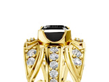 Yellow gold Fancy Black Asscher Cut Diamond Pave Art Deco Split Shank Ring with Four-Prong Setting_5