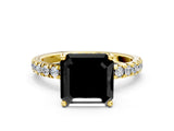 Yellow gold Fancy Black Asscher Cut Diamond Pave Band Solitaire Ring with Four-Prong Setting_12