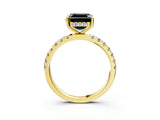 Yellow gold Fancy Black Asscher Cut Diamond Pave Band Solitaire Ring with Four-Prong Setting_15