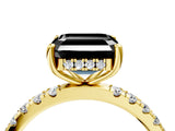 Yellow gold Fancy Black Asscher Cut Diamond Pave Band Solitaire Ring with Four-Prong Setting_16