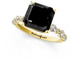 Yellow gold Fancy Black Asscher Cut Diamond Prong Set Engagement Ring with Pave Band_1